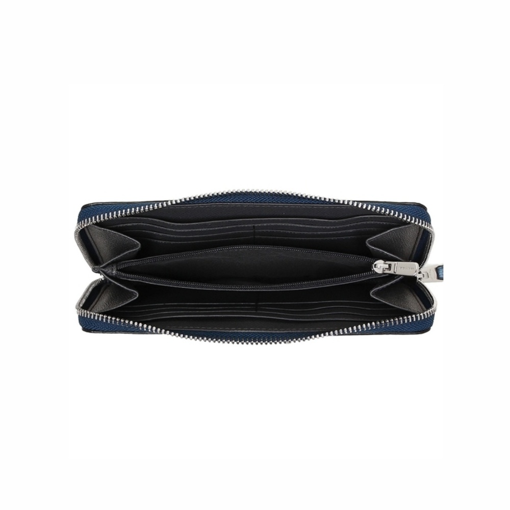 Coach Metallic Navy Blue Leather With Silver Hardware Accordion Zip Wallet NWT - Picture 5 of 14